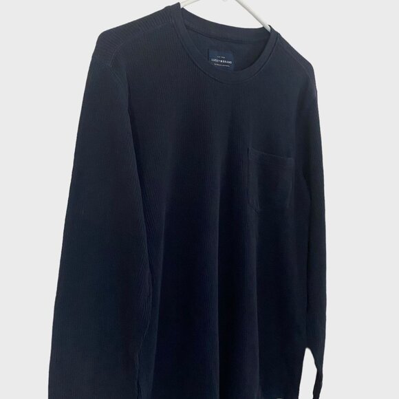 Lucky Brand Single-Pocket French-Rib Crewneck Shirt Mens Medium Blue Long-Sleeve - Picture 4 of 12